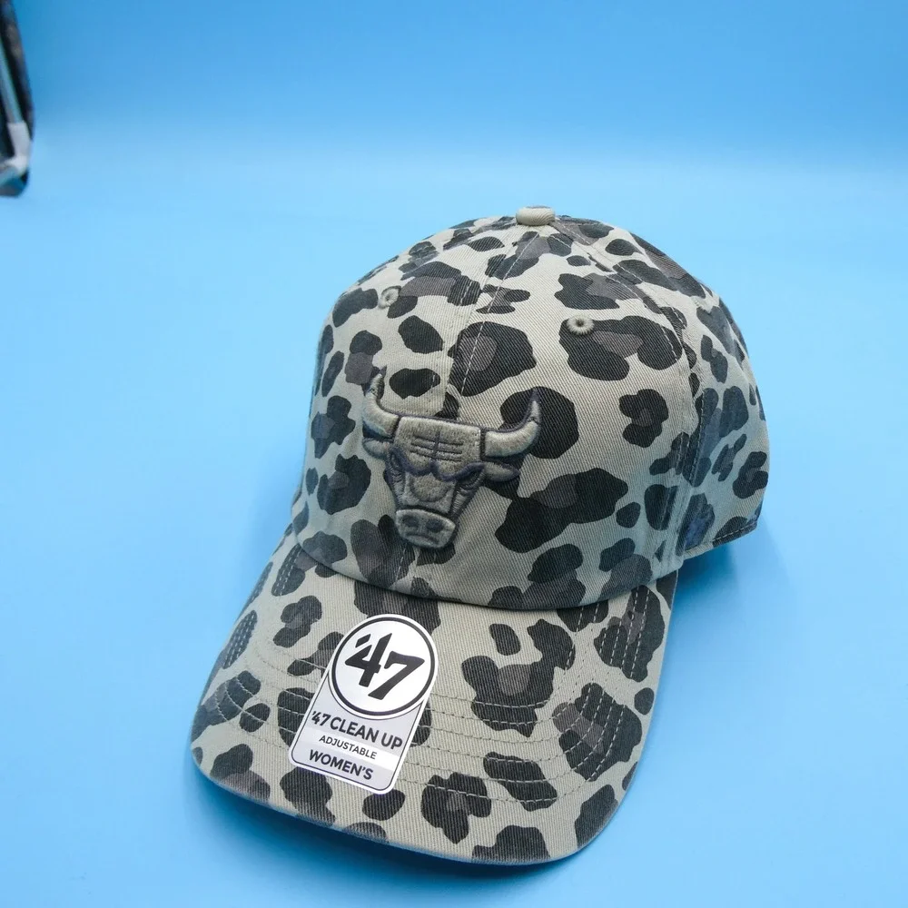 '47 Hat Women One Size Clean Up Chicago Bulls Leopard Print Tan Grey Cotton NBA